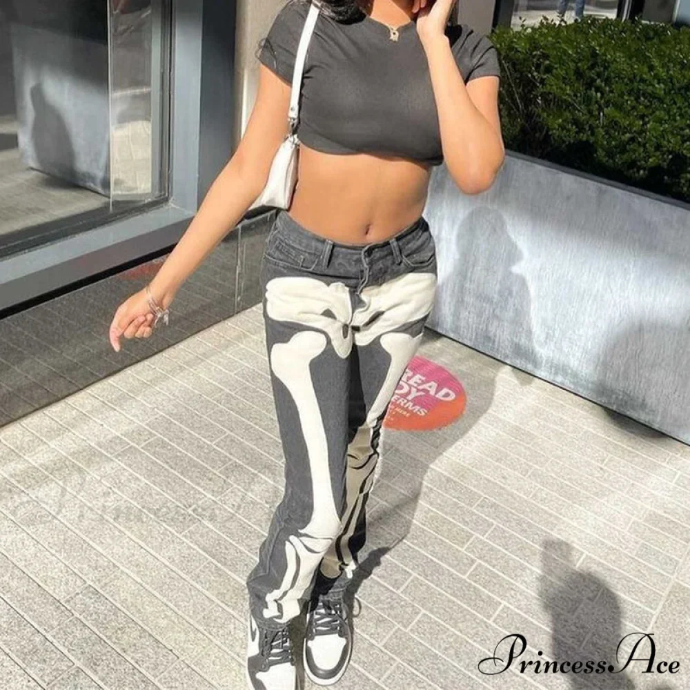 Skeleton Patterned Low Rise Jeans - Image 7