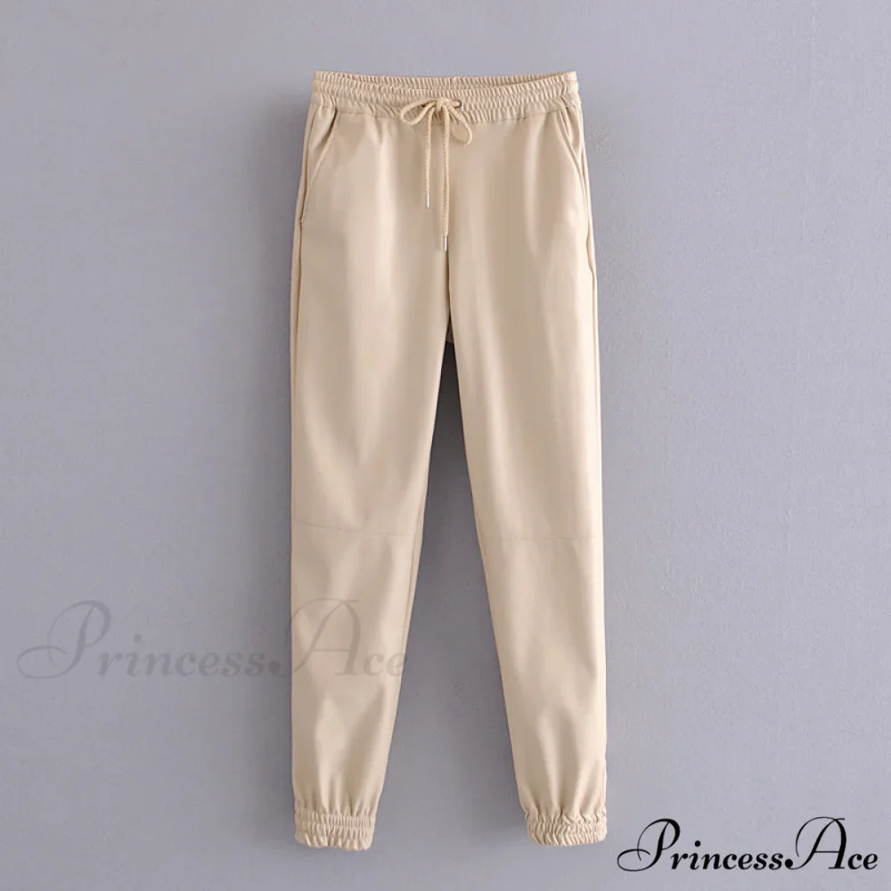 Fashion Side Pockets Faux Leather Jogging Pants - Image 2