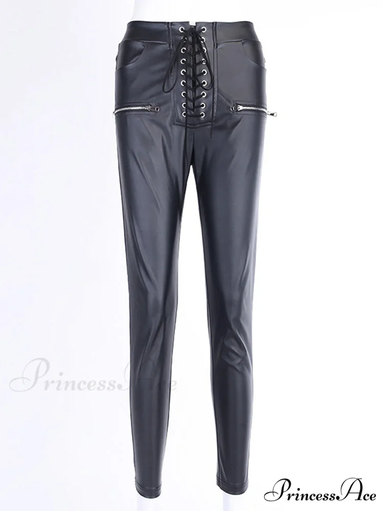 Black Faux PU Leather Pencil Pants - Image 4