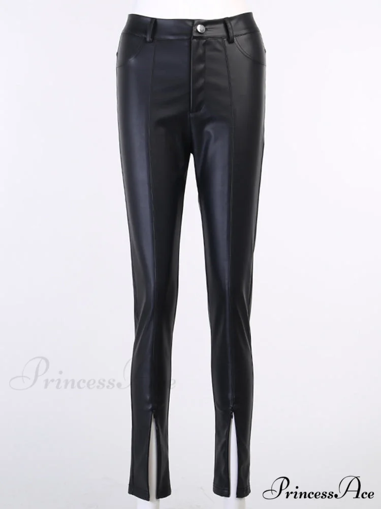 Zipper Skinny Faux Leather Pants - Image 4