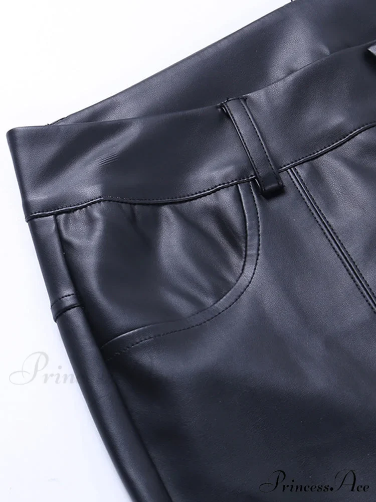 Zipper Skinny Faux Leather Pants - Image 5