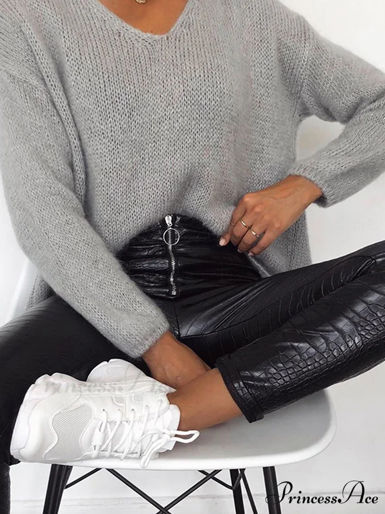 Elegant High Waist Faux Leather Pants - Image 3