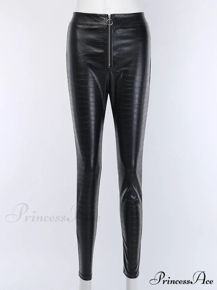 Elegant High Waist Faux Leather Pants - Image 4