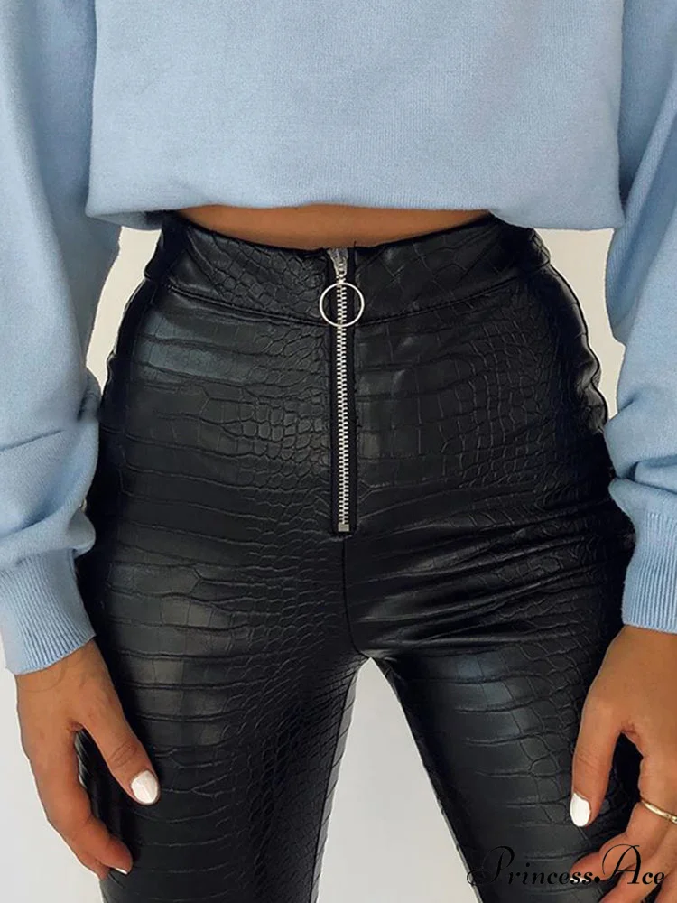 Elegant High Waist Faux Leather Pants - Image 6