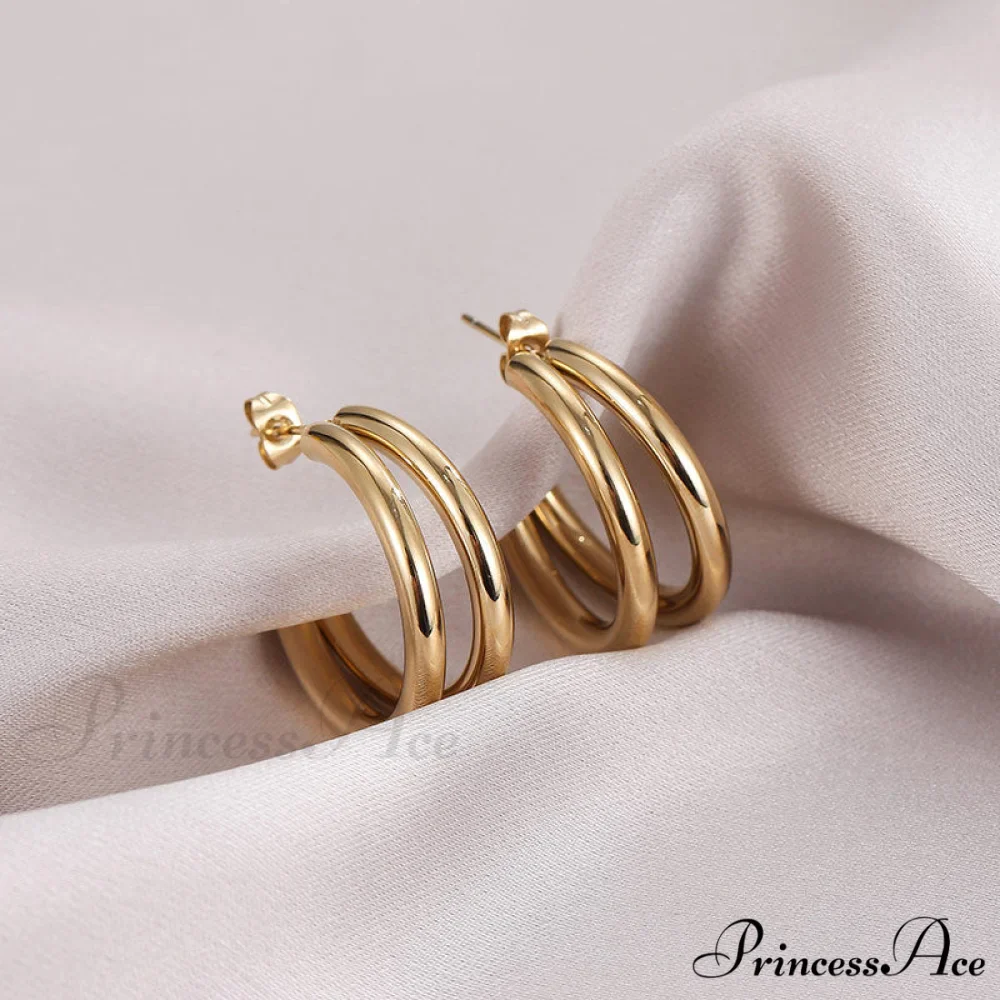 Double Layers Simple Hoop Stud Earrings - Image 2