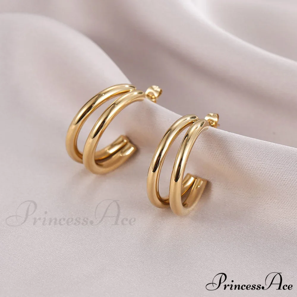 Double Layers Simple Hoop Stud Earrings - Image 3