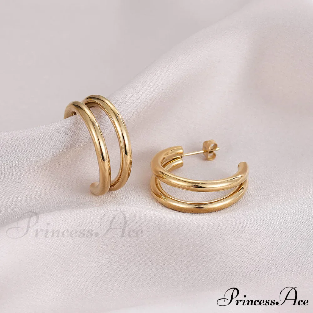 Double Layers Simple Hoop Stud Earrings - Image 4