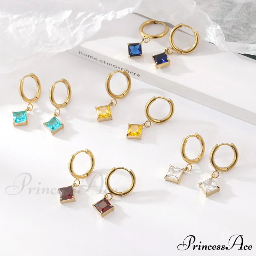 Stainless Steel Shining Diamond Drop Earrings - Image 2