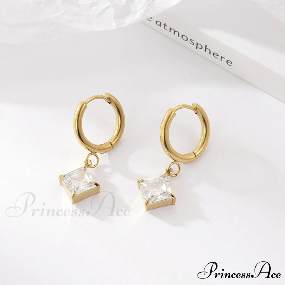 Stainless Steel Shining Diamond Drop Earrings - Image 6