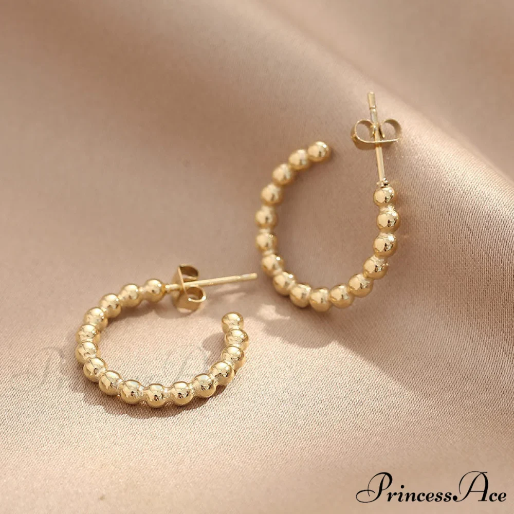 Retro Style Small Beads C Shape Stud Earrings - Image 2