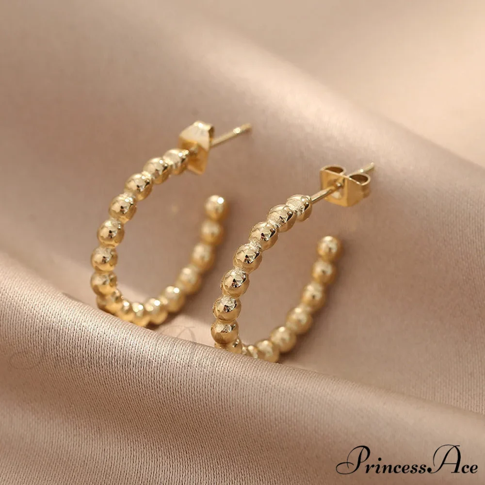 Retro Style Small Beads C Shape Stud Earrings - Image 3