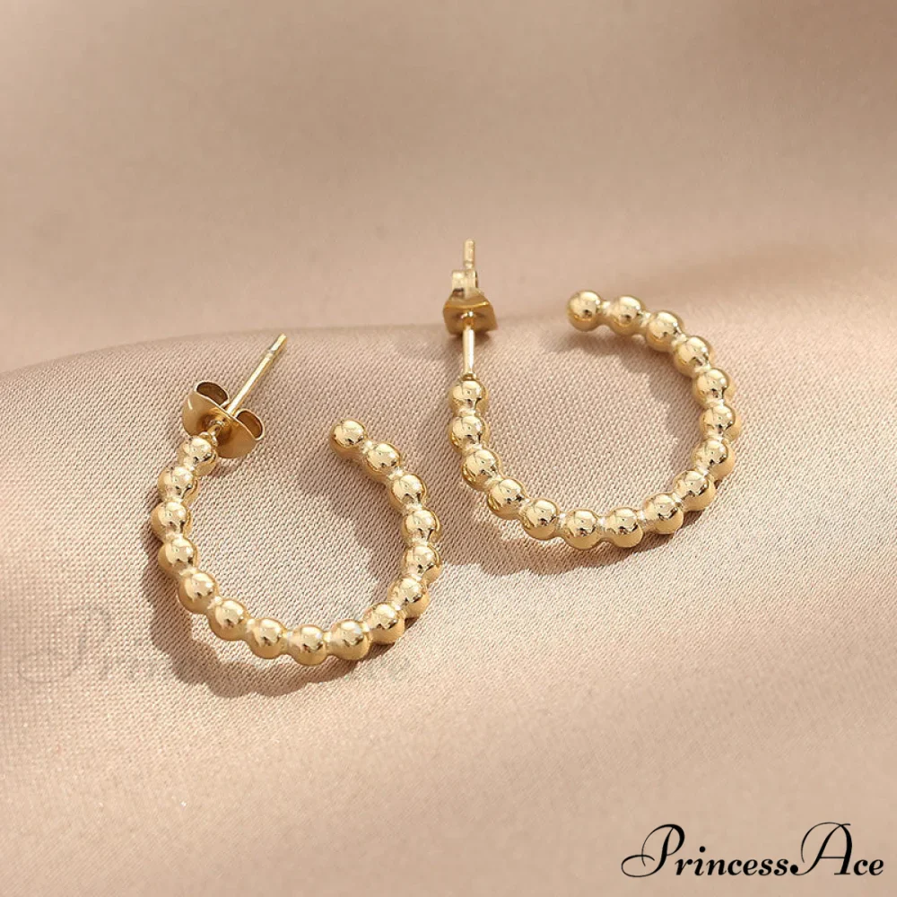 Retro Style Small Beads C Shape Stud Earrings - Image 4