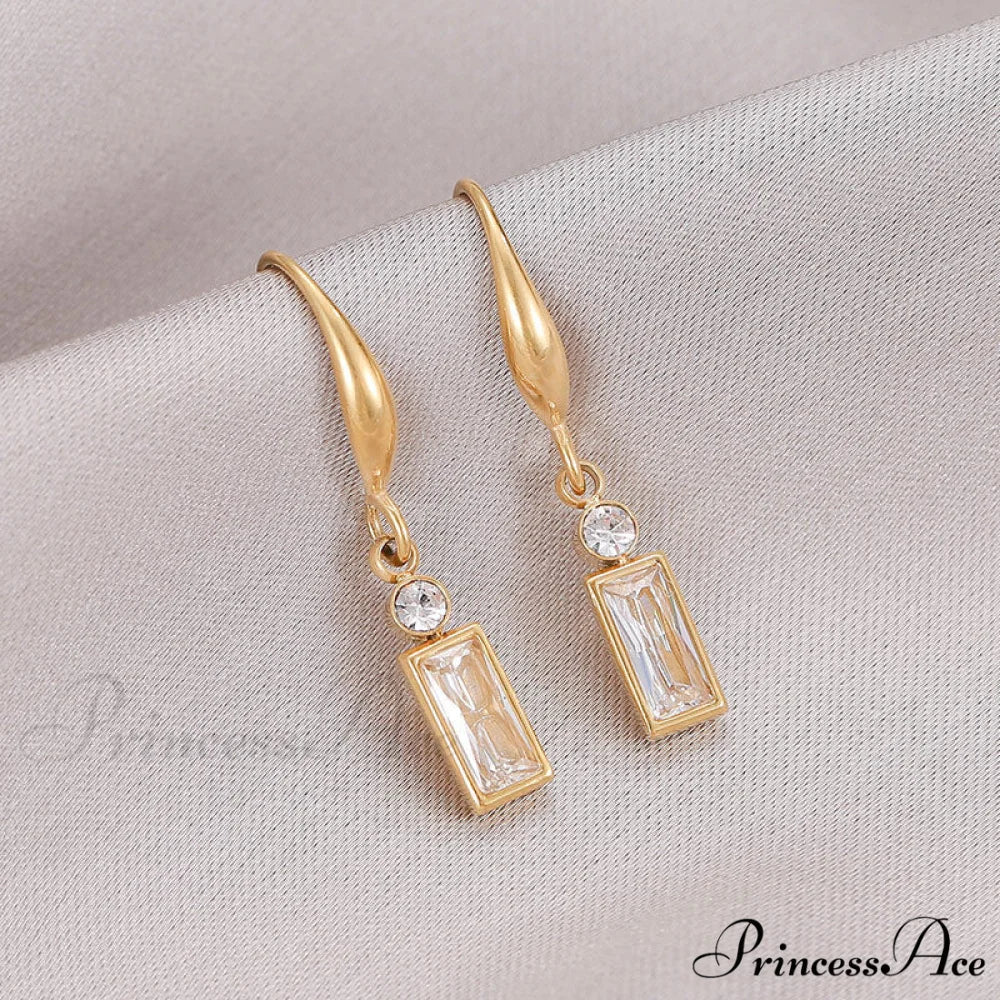 Classic Style Rectangular Stone Dangle Earrings - Image 2