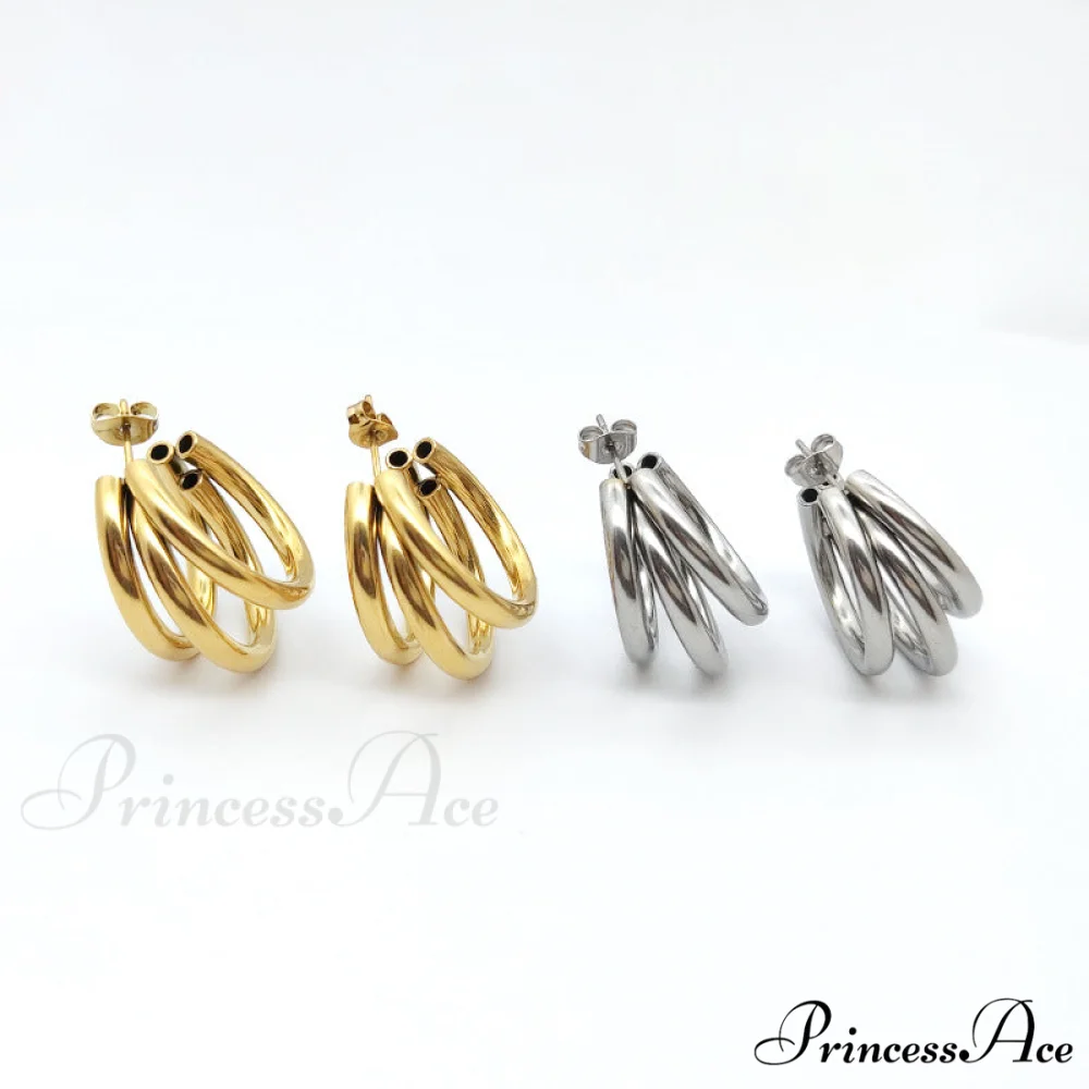 316L Stainless Steel Triple Layers Stud Earrings - Image 2