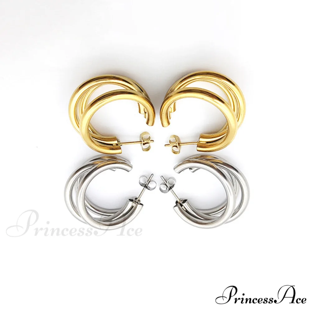 316L Stainless Steel Triple Layers Stud Earrings - Image 3