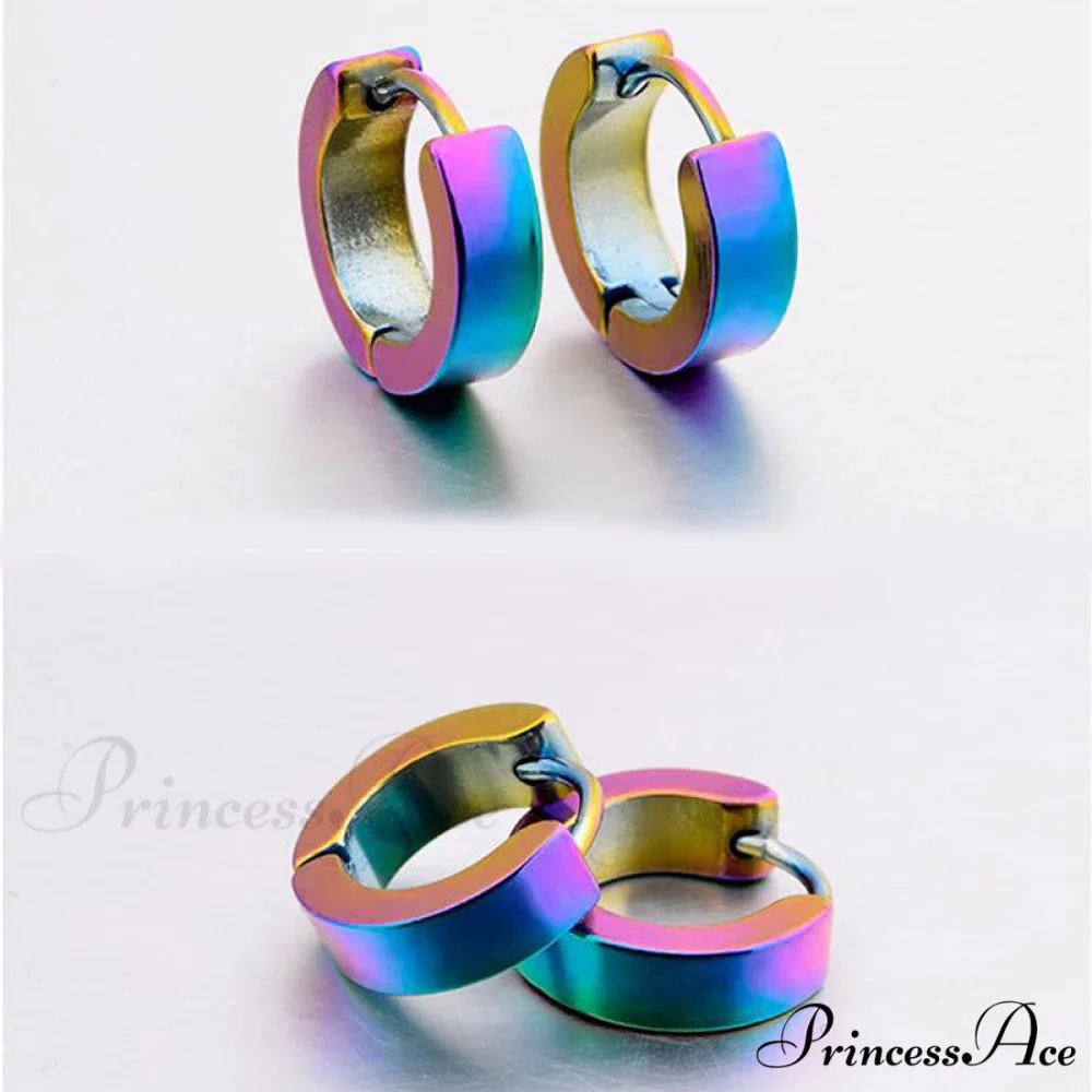Stainless Steel Rainbow Colorful Hoop Earrings - Image 4
