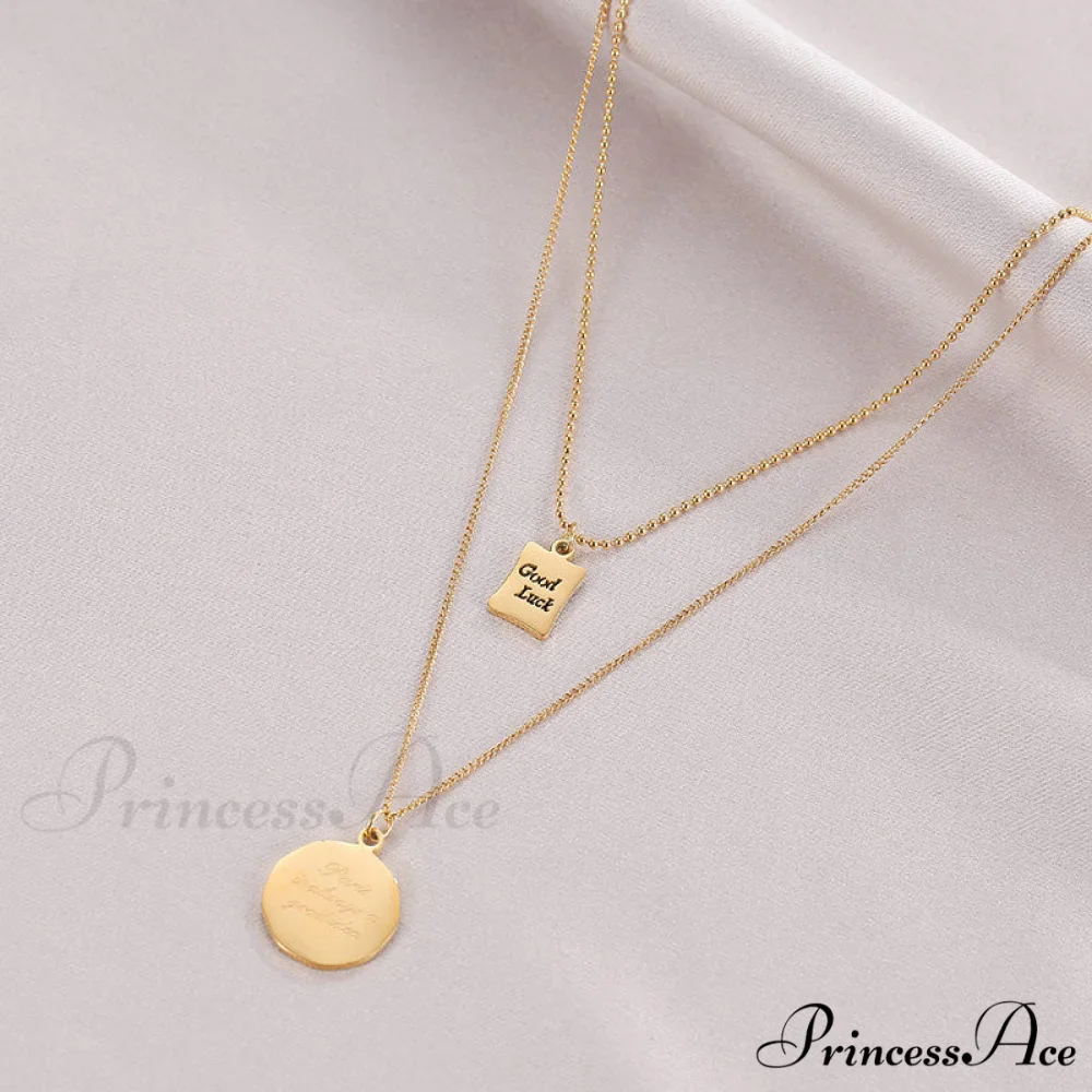 Titanium Steel Lucky Mini Board Double Layer Necklaces - Image 2