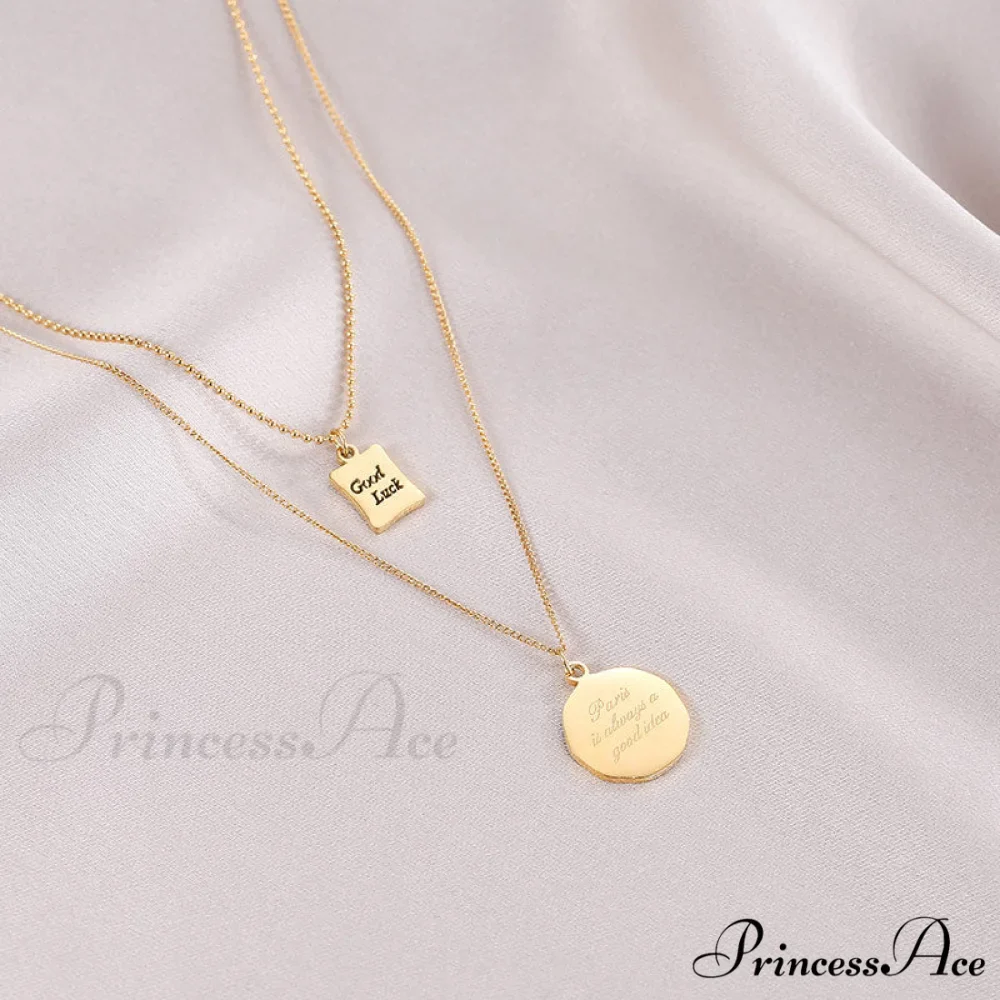 Titanium Steel Lucky Mini Board Double Layer Necklaces - Image 3