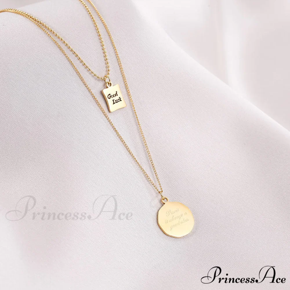 Titanium Steel Lucky Mini Board Double Layer Necklaces - Image 4