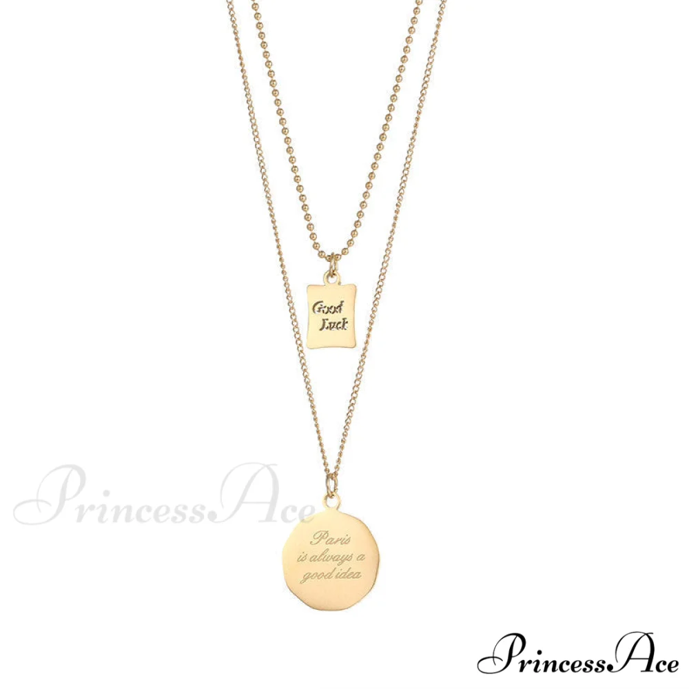 Titanium Steel Lucky Mini Board Double Layer Necklaces - Image 5