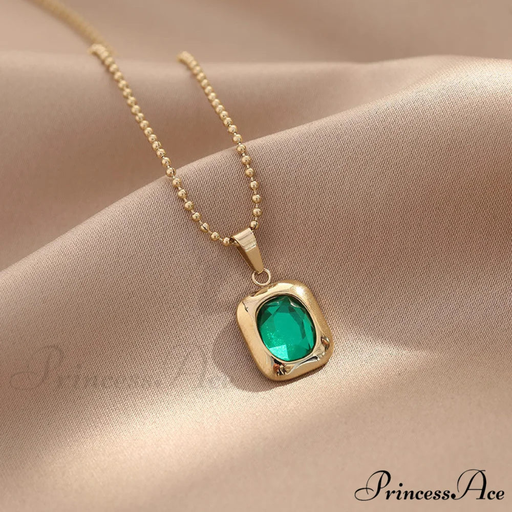 Titanium Steel Colorful Crystal Pendant Necklaces - Image 4
