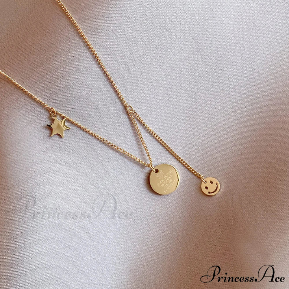 Minimalist Smile Star Plate Pendant Necklace - Image 3