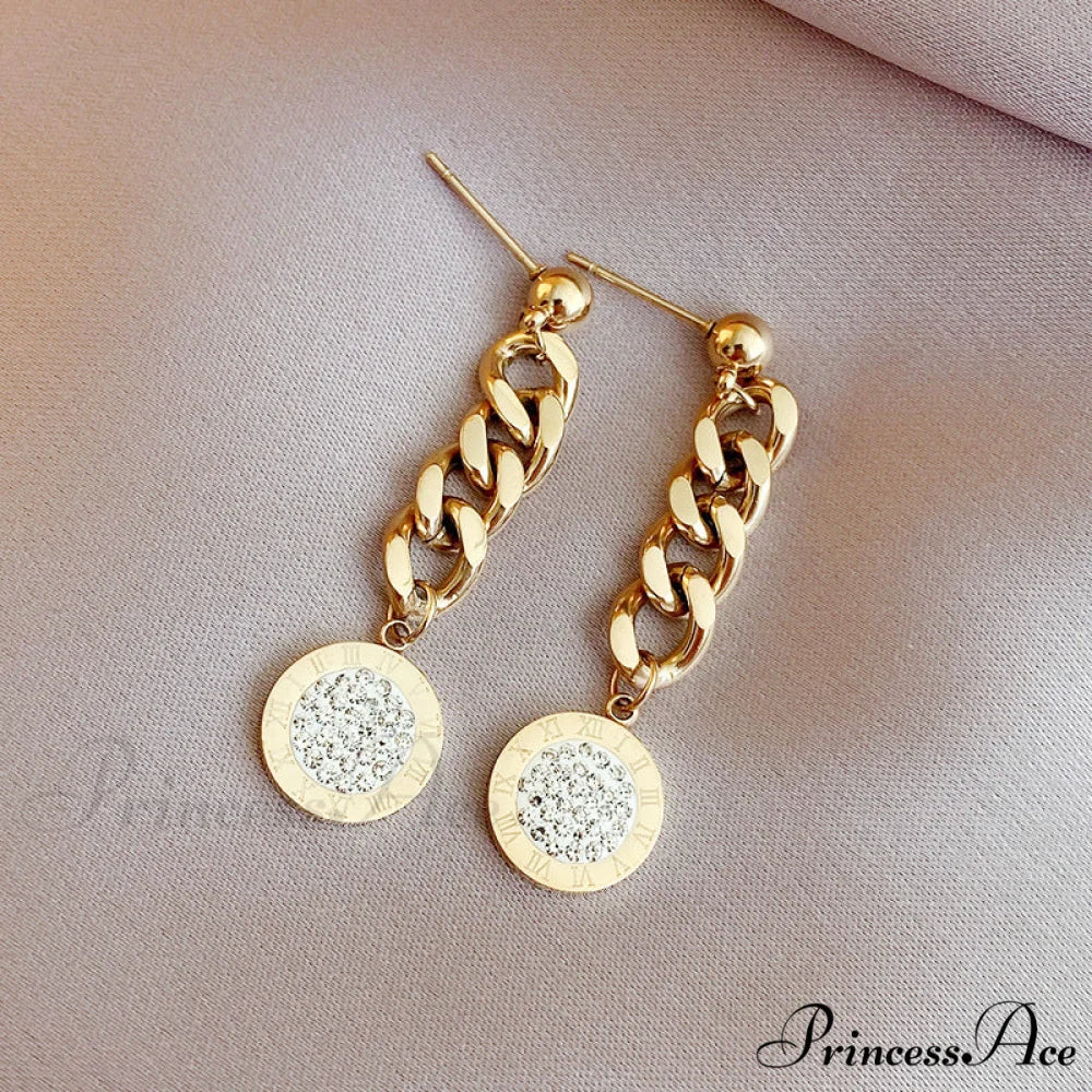 Titanium Steel Simple Style Diamond Studded Plate Earrings - Image 2