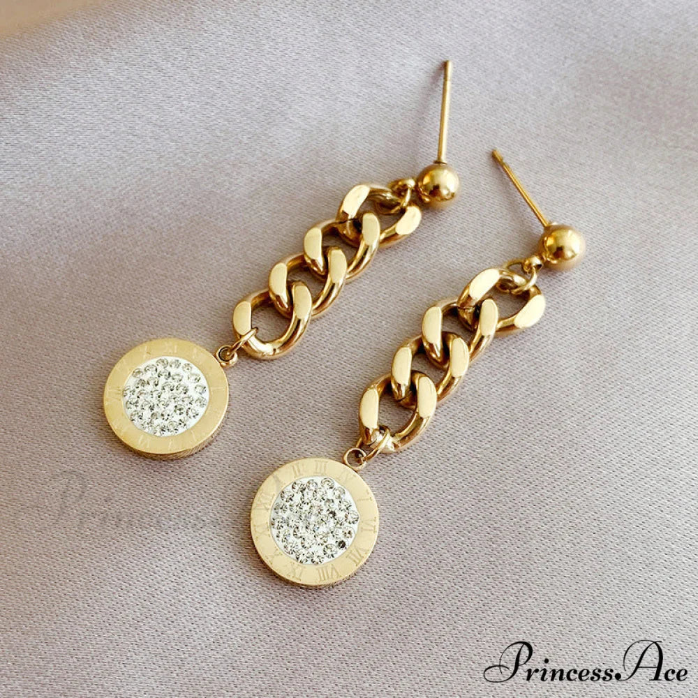 Titanium Steel Simple Style Diamond Studded Plate Earrings - Image 3