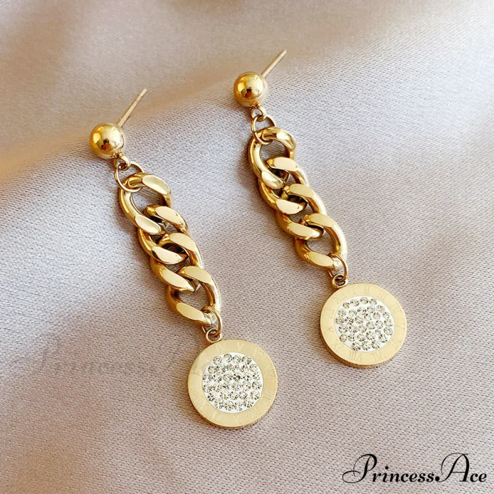 Titanium Steel Simple Style Diamond Studded Plate Earrings - Image 4
