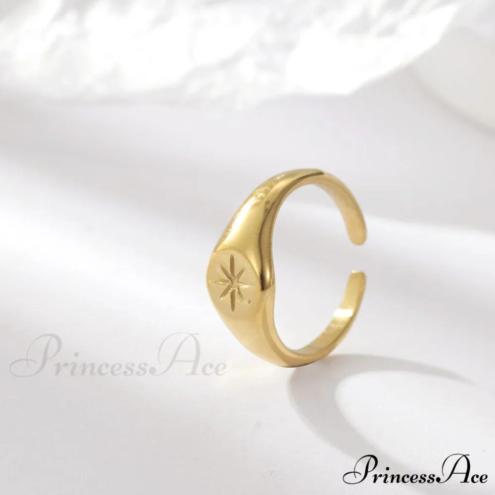 Titanium Steel Gold Plated Eight-pointed Star Rings - Image 2