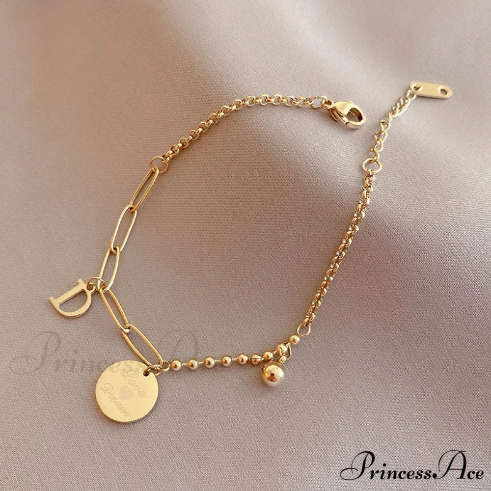 Letter D Minimalist Bead Plate Bracelet - Image 2