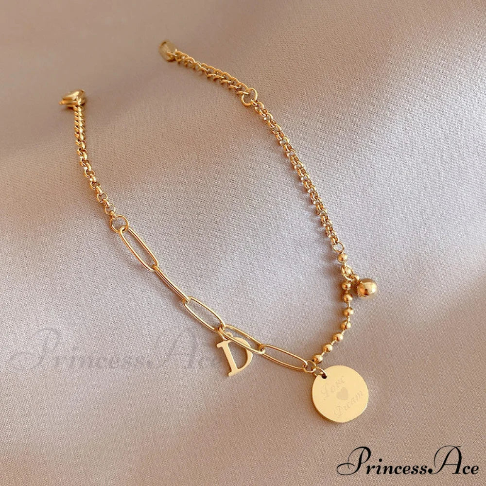 Letter D Minimalist Bead Plate Bracelet - Image 3