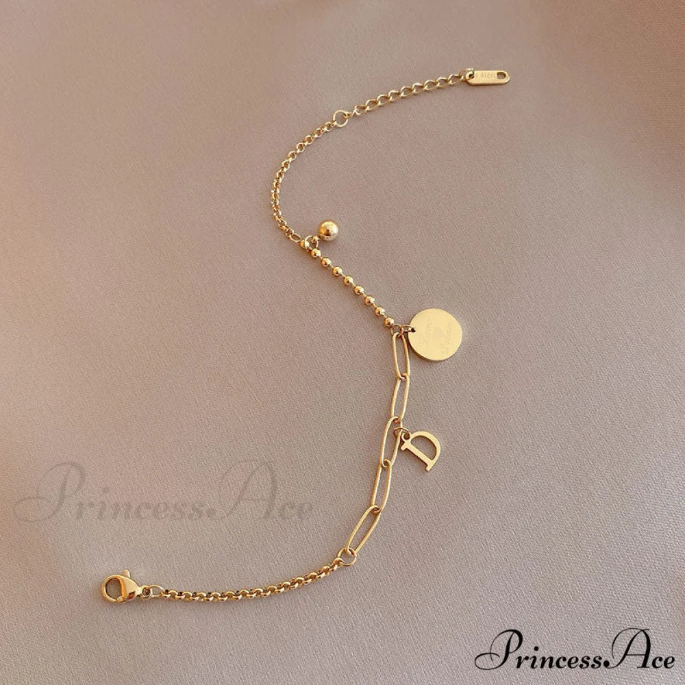 Letter D Minimalist Bead Plate Bracelet - Image 4