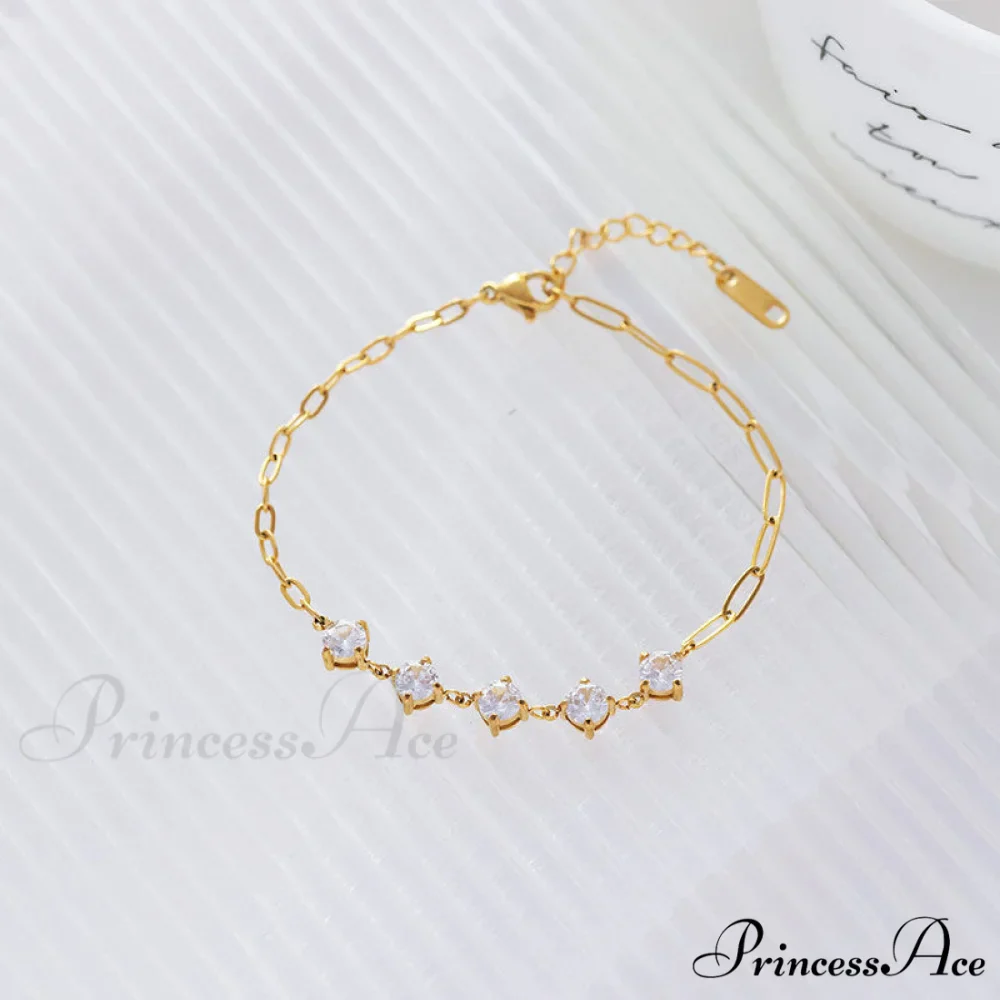 Titanium Steel White Zircon Paperclip Chain Bracelet - Image 4