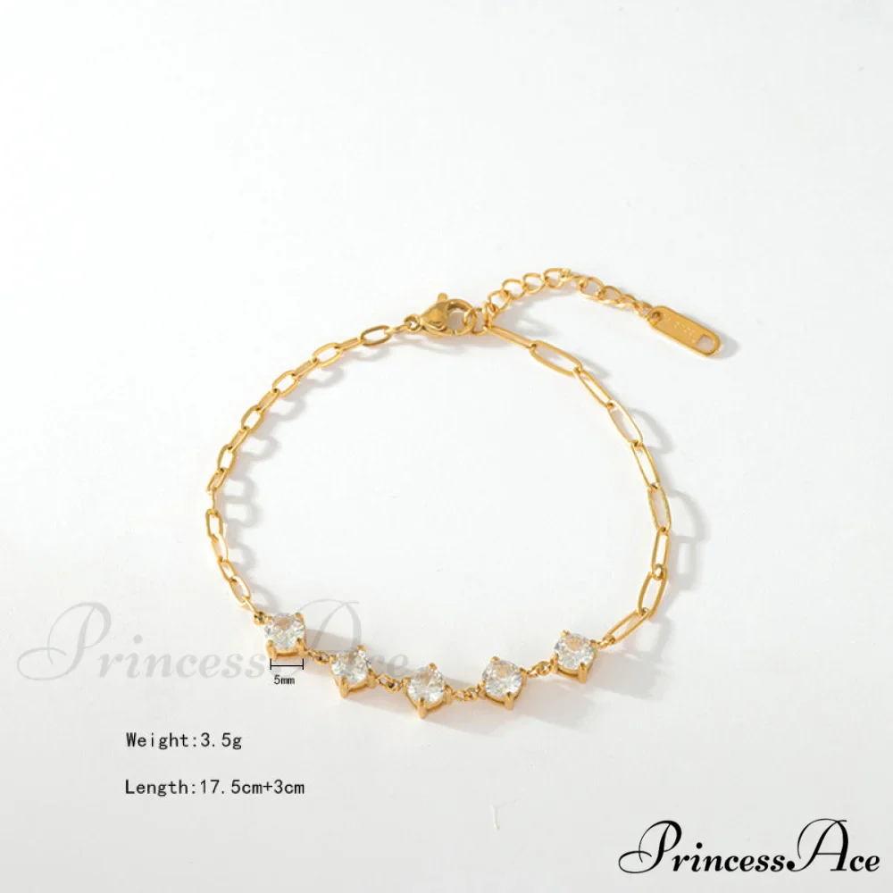Titanium Steel White Zircon Paperclip Chain Bracelet - Image 5