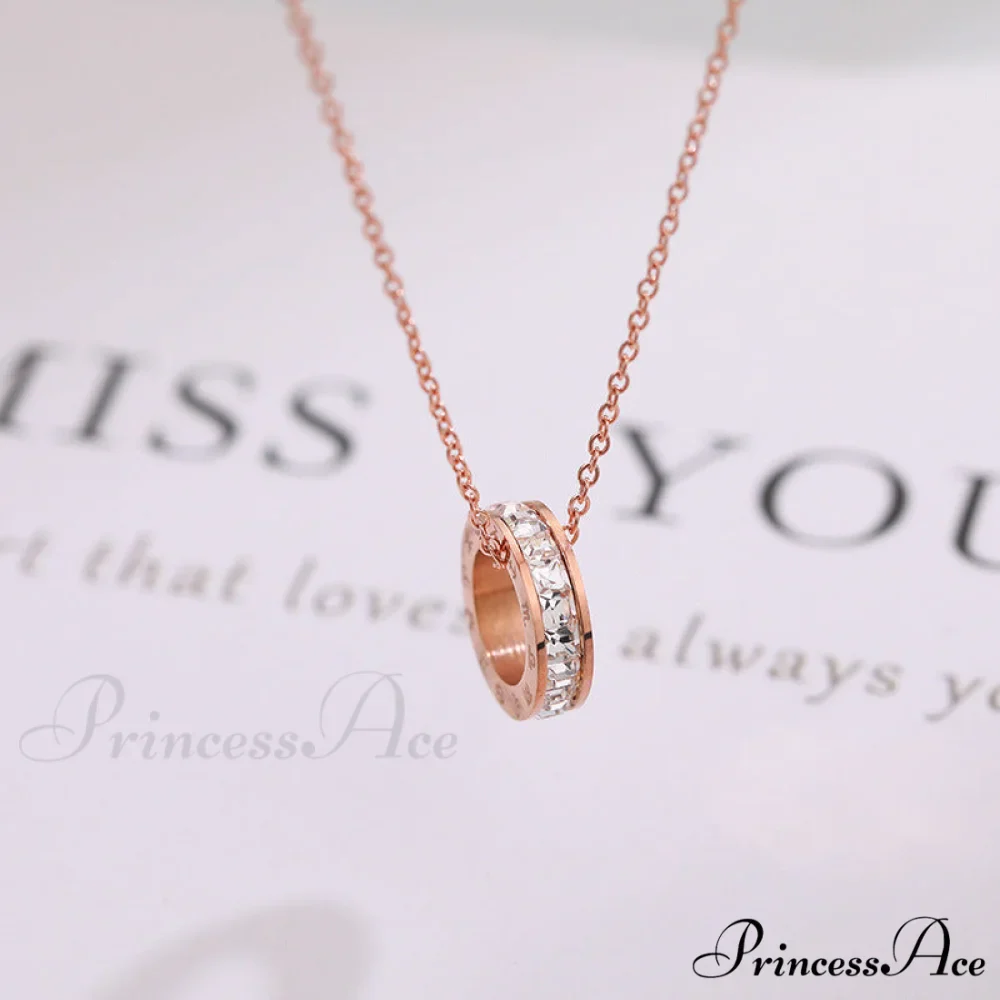 Rose Gold Roman Numeral Titanium Steel Necklace - Image 5
