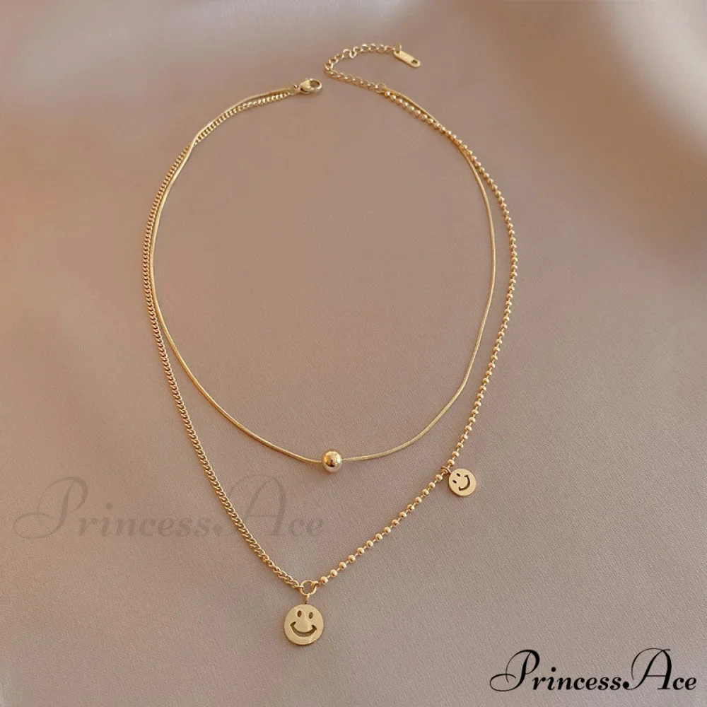 Double Layer Smile Lucky Bead Pendant Necklace - Image 4