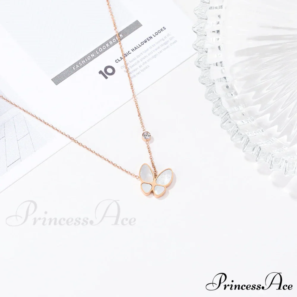 White Shell Butterfly Diamond Necklace - Image 2