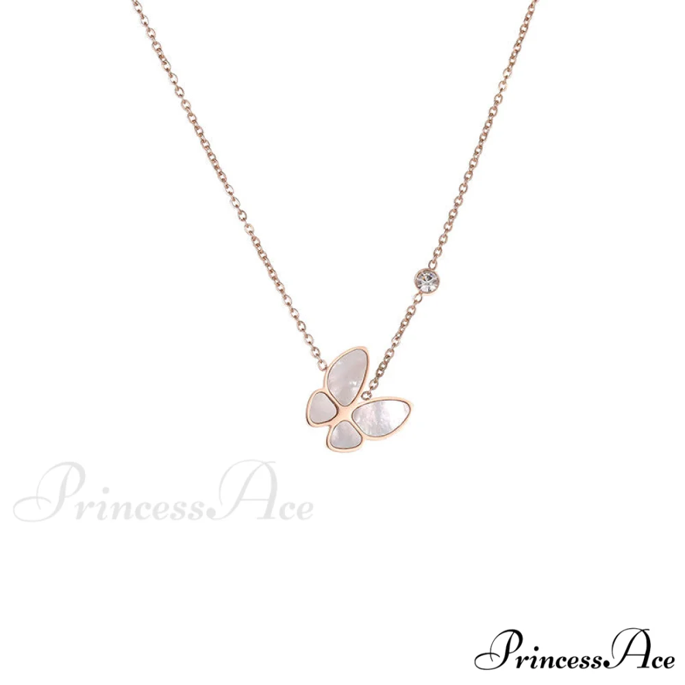 White Shell Butterfly Diamond Necklace - Image 5