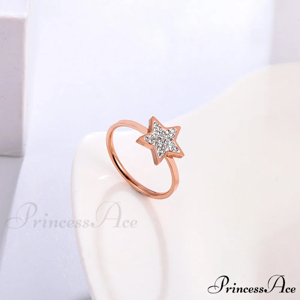 Five-pointed Star Full Diamond Titanium Steel Ring - Image 2