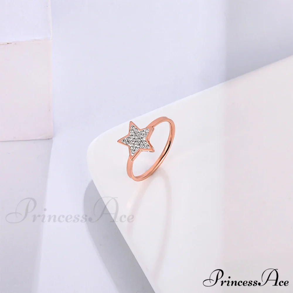 Five-pointed Star Full Diamond Titanium Steel Ring - Image 4