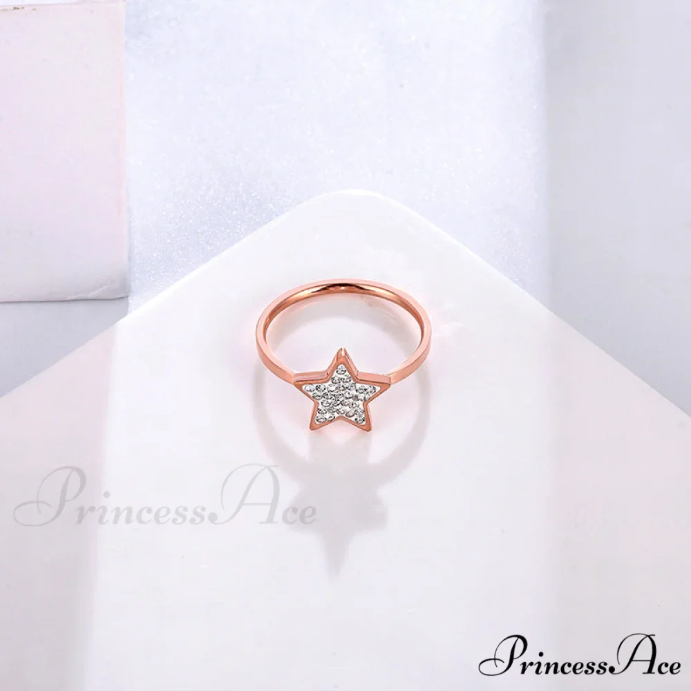 Five-pointed Star Full Diamond Titanium Steel Ring - Image 6