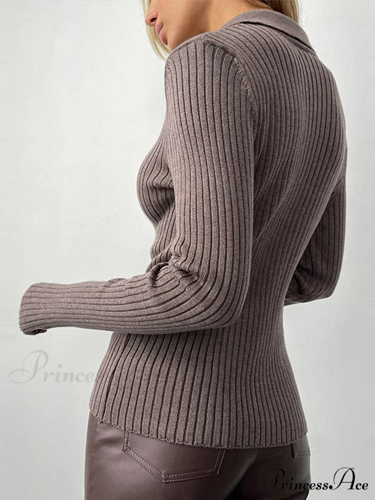Y2K Solid Color Casual Knitted Sweater Pullover - Image 3