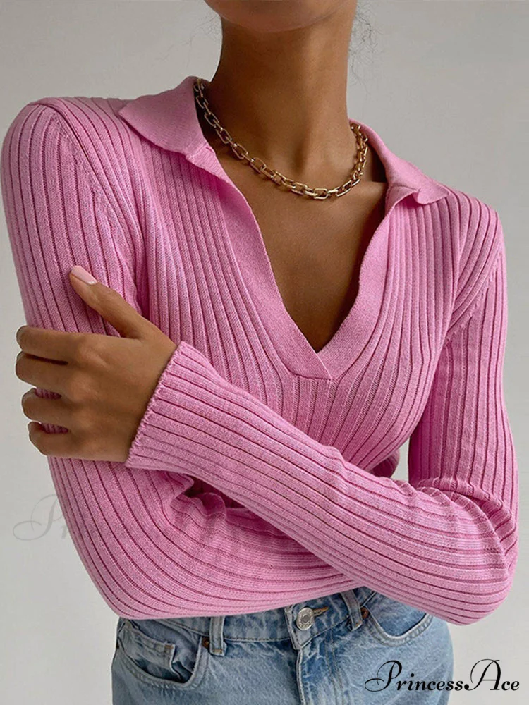 Y2K Solid Color Casual Knitted Sweater Pullover - Image 4