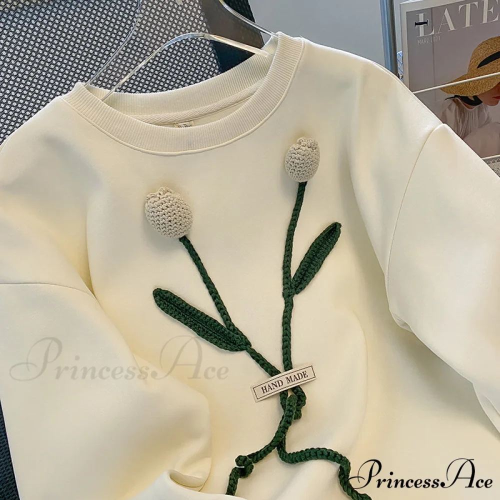 Beautiful Tulip Flower Knitted Hoody Pullover - Image 3