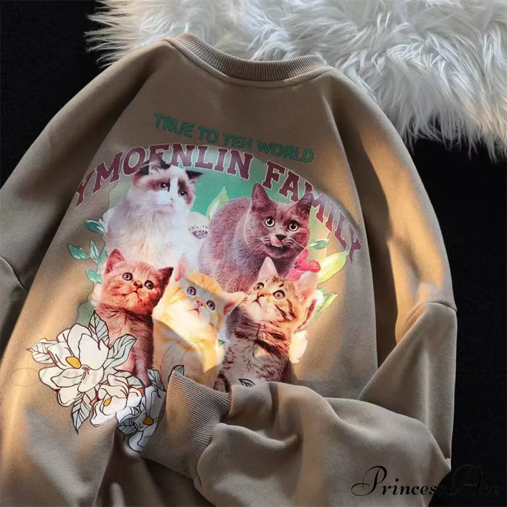 Sweet Cute Cat Print Crewneck Hoody Pullover - Image 3