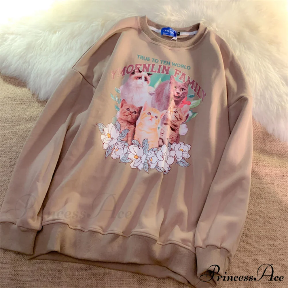 Sweet Cute Cat Print Crewneck Hoody Pullover - Image 6