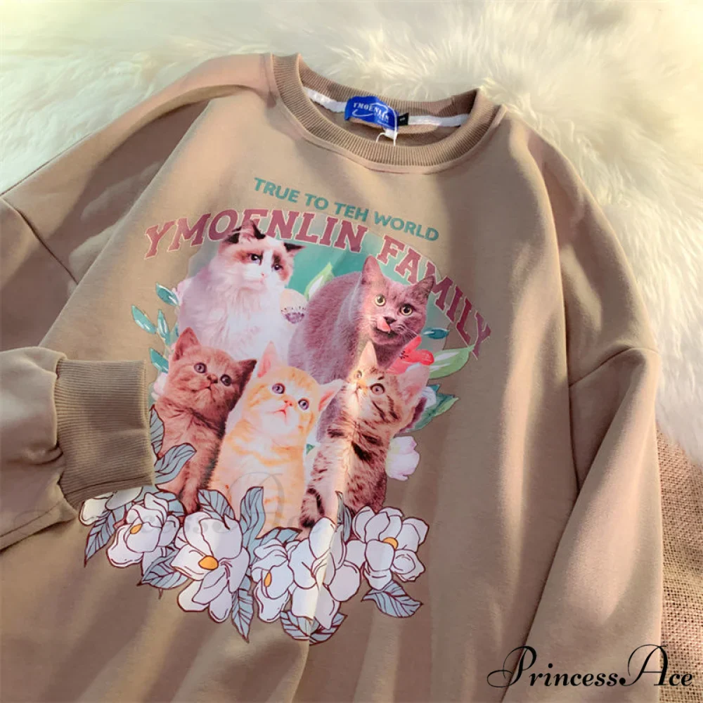 Sweet Cute Cat Print Crewneck Hoody Pullover - Image 8