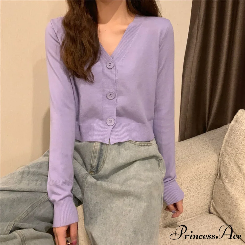 Wool Solid Girl Crop Top Cardigan - Image 12