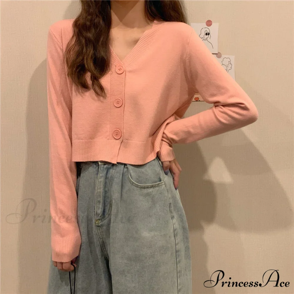 Wool Solid Girl Crop Top Cardigan - Image 2